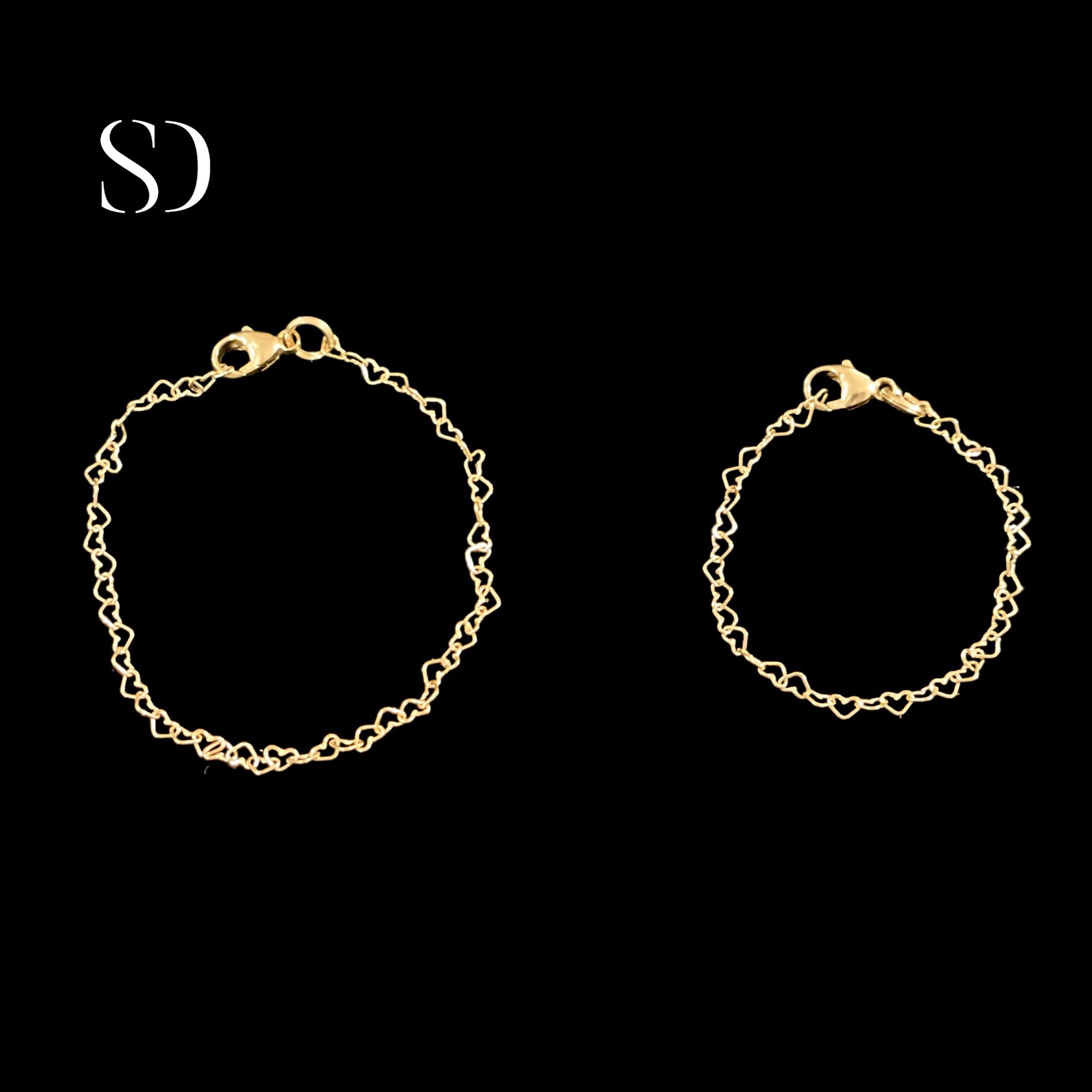 Matching Bracelets For Couples, 14K Gold Filled Dainty Hearts Chain