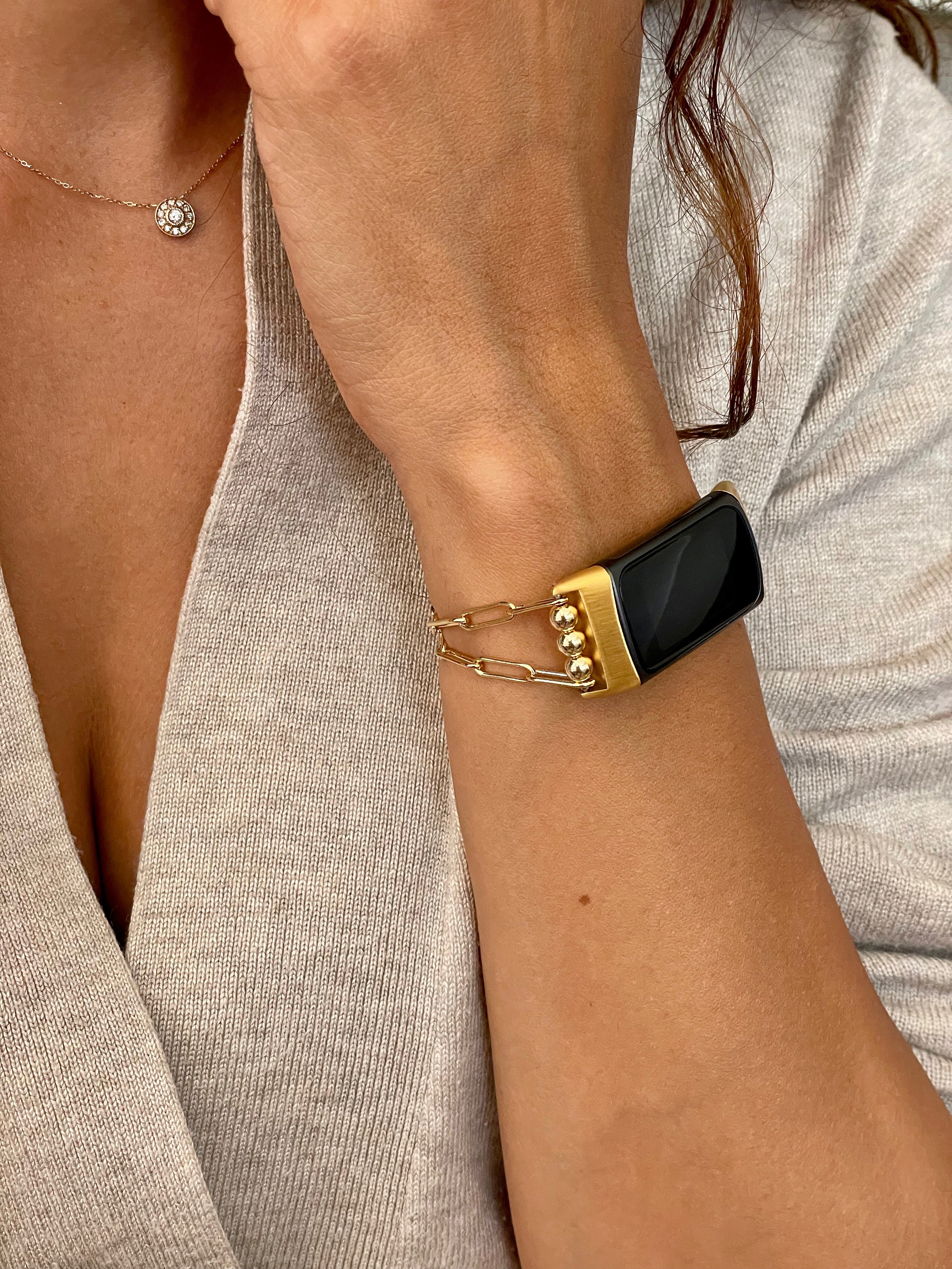 Gold Twisted Chain Bracelet for Fitbit Charge 6 5 Luxury Gold