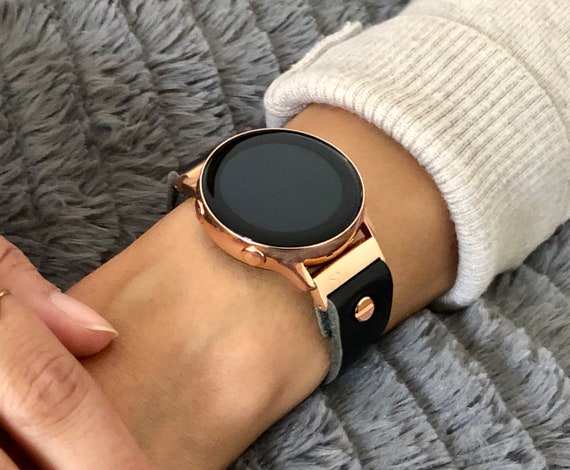 Black Leather Rose Gold Samsung Galaxy Active Band, Rose Gold