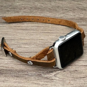 Apple Watch Band, Rustic Brown Leather Strap for Women, Slim Distressed Leather Bracelet, Unique & Stylish Accessory