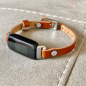 Women Fitbit Inspire 3 Band Slim Strap Bracelets Leather Fitbit Inspire 3 Band Fitbit Inspire 3 Light Brown Soft Leather & SilverAccents