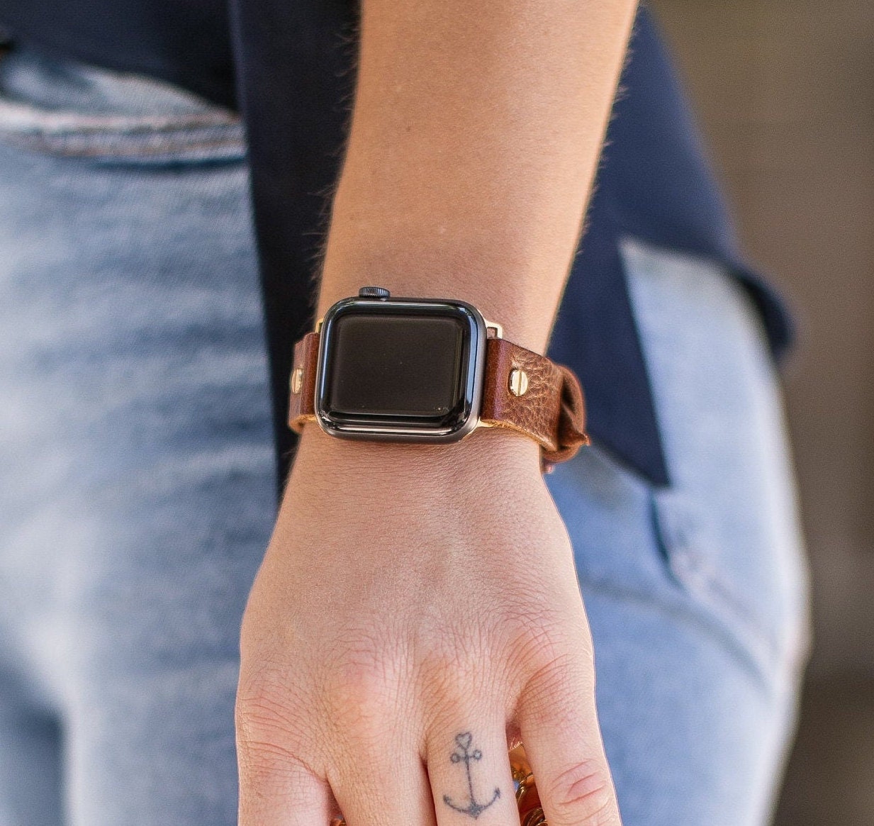 Brown Grain Genuine Leather Apple Watch Band, 40mm 41mm 44mm 45mm Women Apple Watch Strap