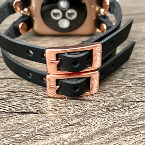 Rose Gold Apple Watch Band 38mm 40mm 41mm 42mm 44mm 45mm Leather Apple Watch Strap Bracelet Women iWatch Band Jewelry Apple Watch Wristband