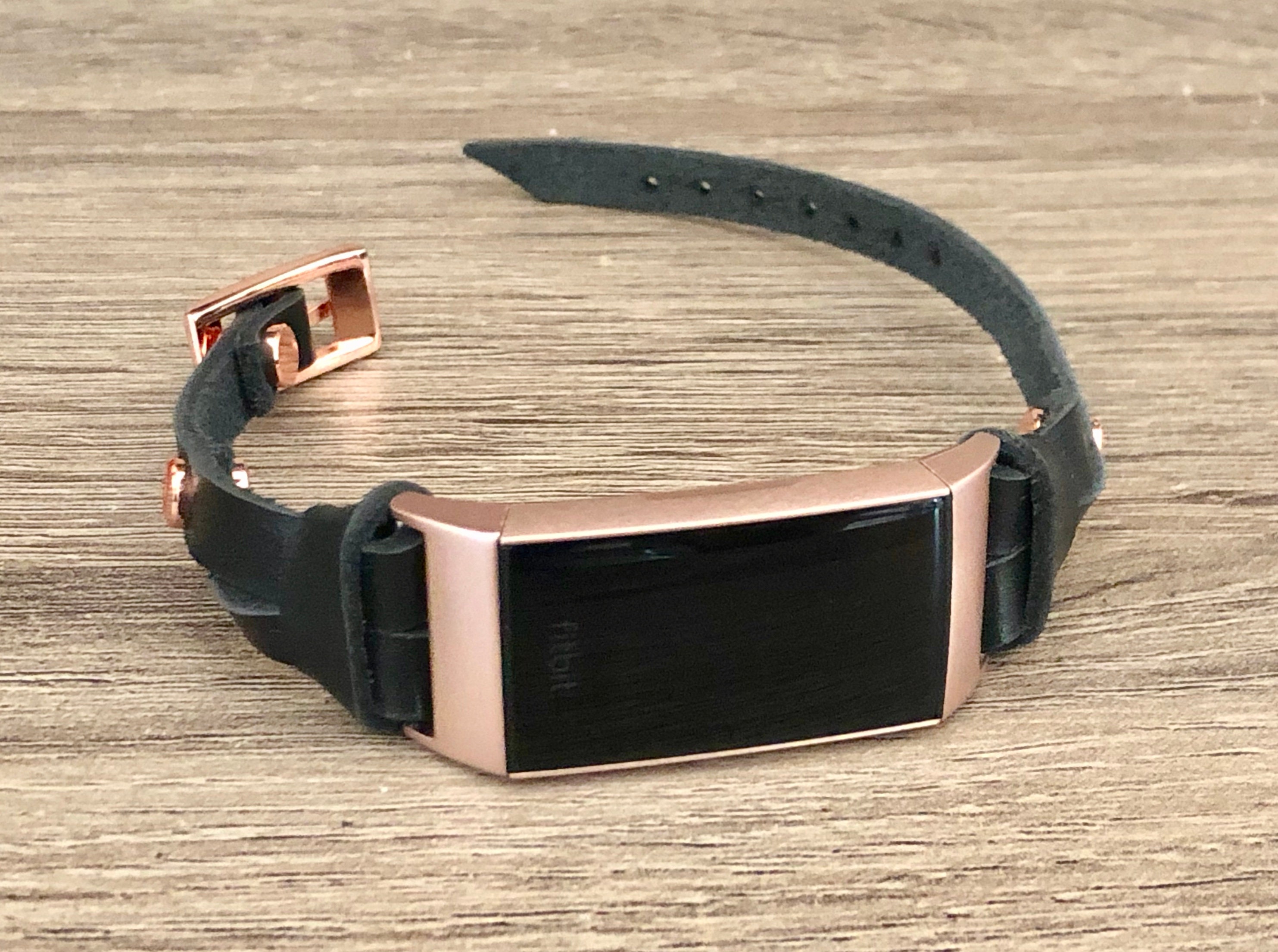 Rose Gold Fitbit CHARGE 3 Band Black Leather FITBIT Charge 3 Strap ...