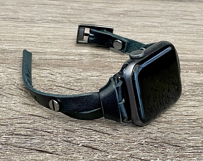 Skinny Leather Apple Watch Band 38mm 40mm 41mm 42mm 44mm 45mm Black iWatch Strap Slim Apple Watch Bracelet Smart Watch Bands Women Jewelry