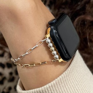 Two-Tone Apple Watch Band: 14K Gold Filled & Sterling Silver Chain Bracelet