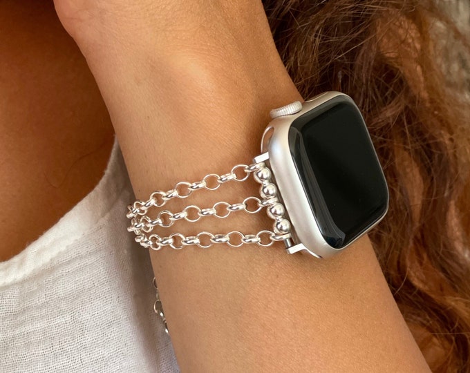 Sterling Silver Chain Apple Watch Band Women Strap Bracelet Dainty Jewelry