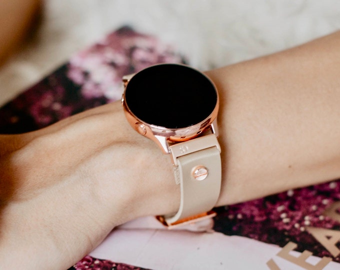 Cream Leather Samsung Galaxy Watch Active2 Band 40mm 44mm Rose Gold Galaxy Watch Active Strap Vegan Leather Rose Gold Galaxy Watch Bracelet