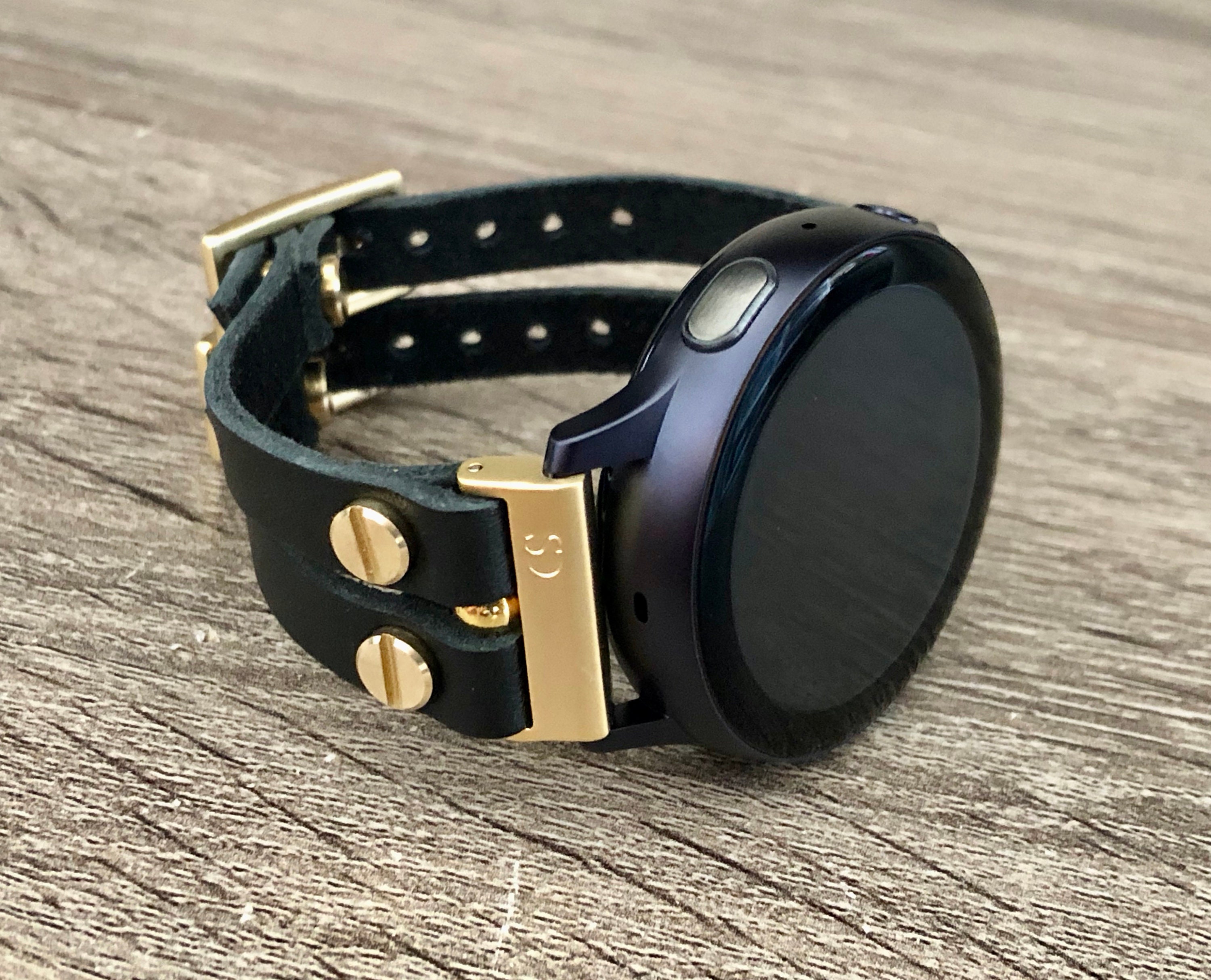 Women Samsung Galaxy Watch 5 44mm 40mm Band Gold & Black Leather