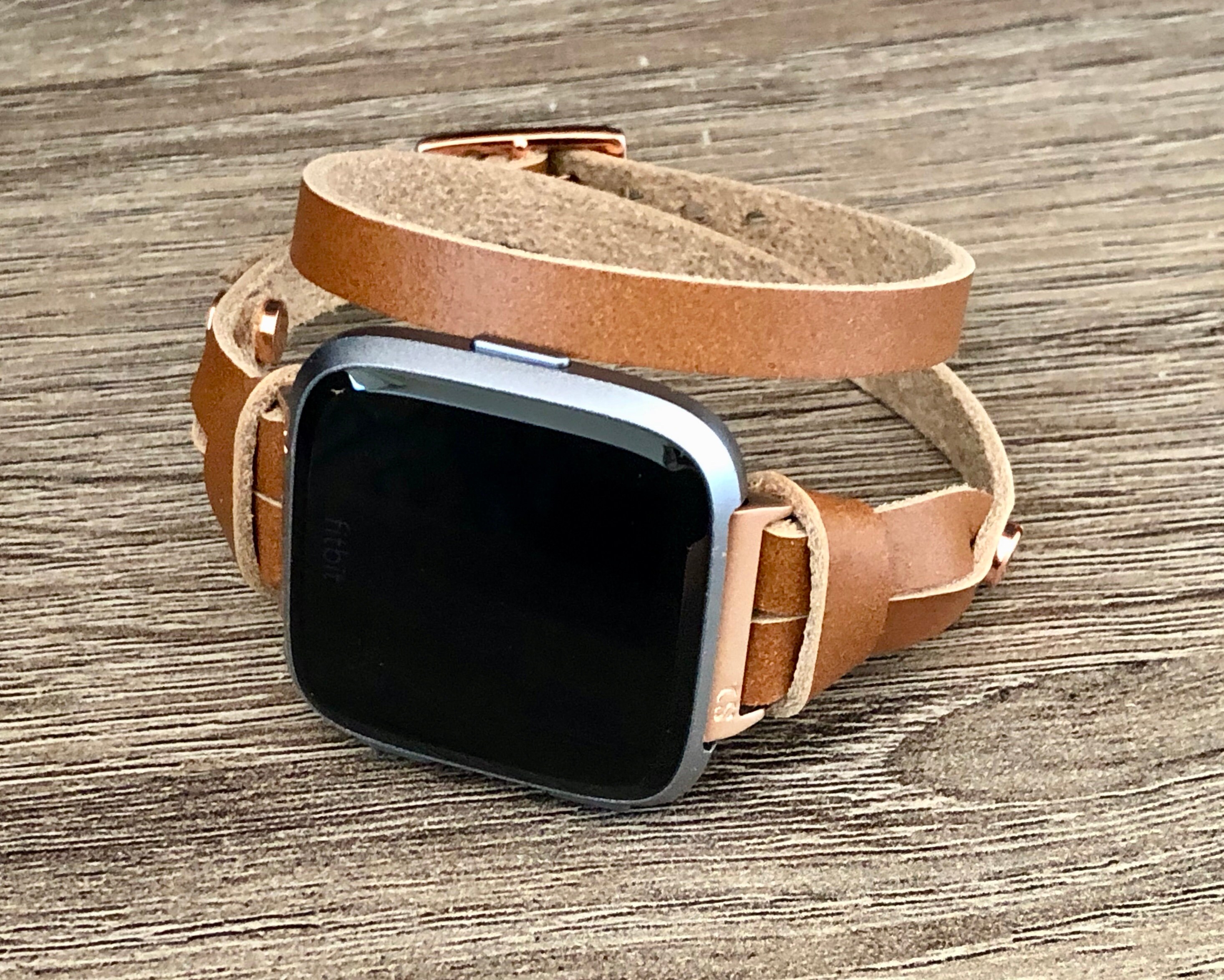 Rose Gold Fitbit Versa Watch Band Leather Fitbit Versa Watch Strap Double Wrap Bronze Leather