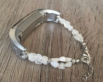 Handmade Moonstone Bracelet for Fitbit Alta Fitness Tracker Silver Ornament Fitbit Alta HR Protective Band Moonstone Crown Chakra Band Gift