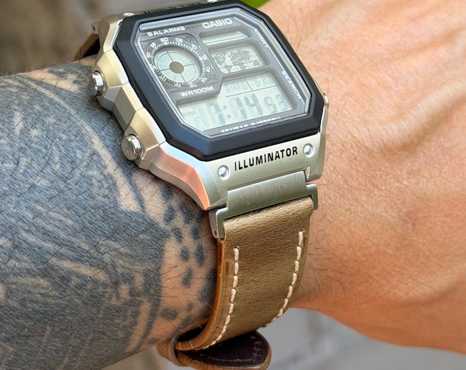 Genuine Leather Casio Royale Band, Elegant Camel Brown Strap for Men - Adjustable Size