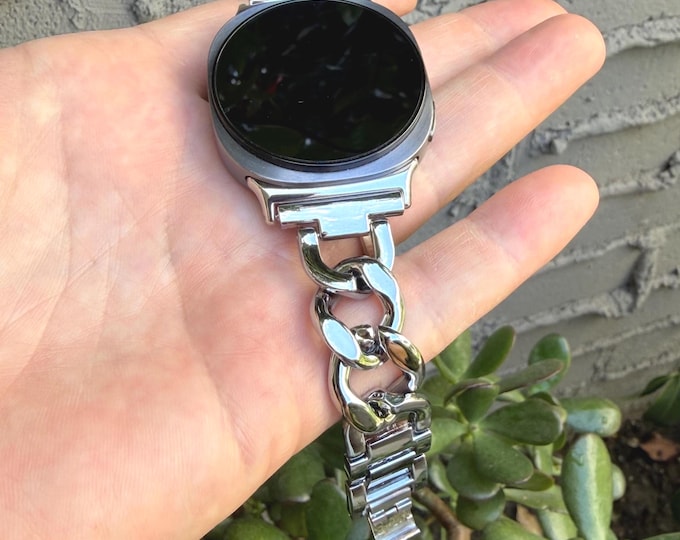 Silver Galaxy Watch 8 & 9 Band Women Bracelet, Adjustable Links Metal Strap, Charm Jewelry Band