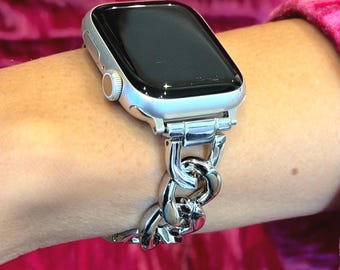 Correa plateada para Apple Watch, brazalete metálico ajustable, correa estilo joyería.
