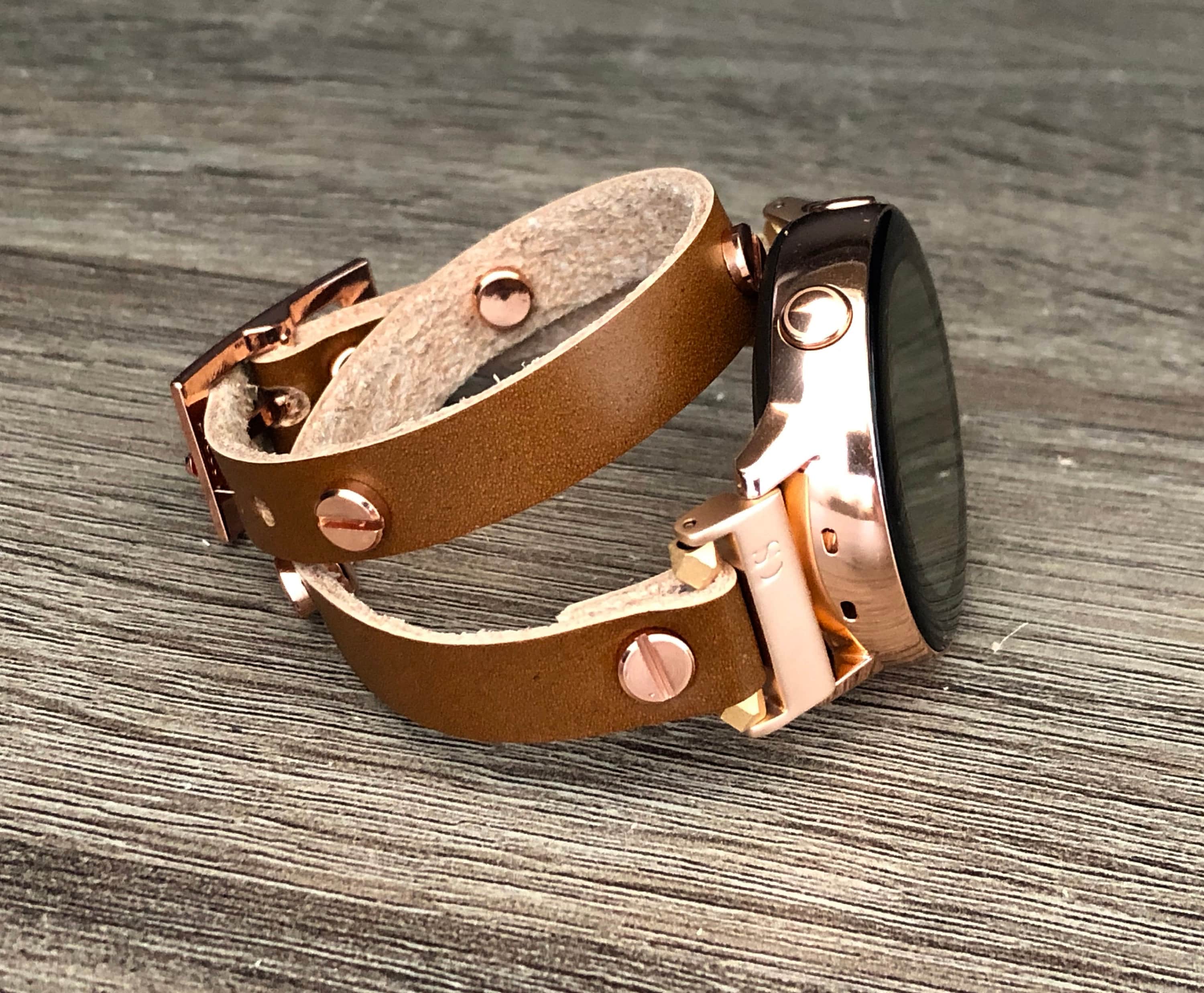 Rose Gold Galaxy Watch 42mm Leather Bracelet Double Wrapped Galaxy Watch Active 40mm Band