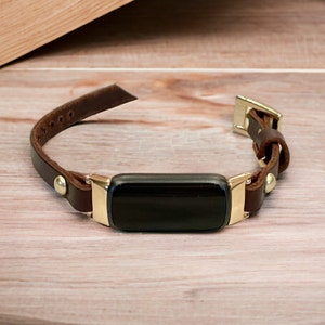 Dark Brown Leather & Gold Fitbit Luxe Band, Women Fitbit Luxe Strap, Slim Fitbit Luxe Bracelet, Italian Leather Fitbit Luxe Feminine Band