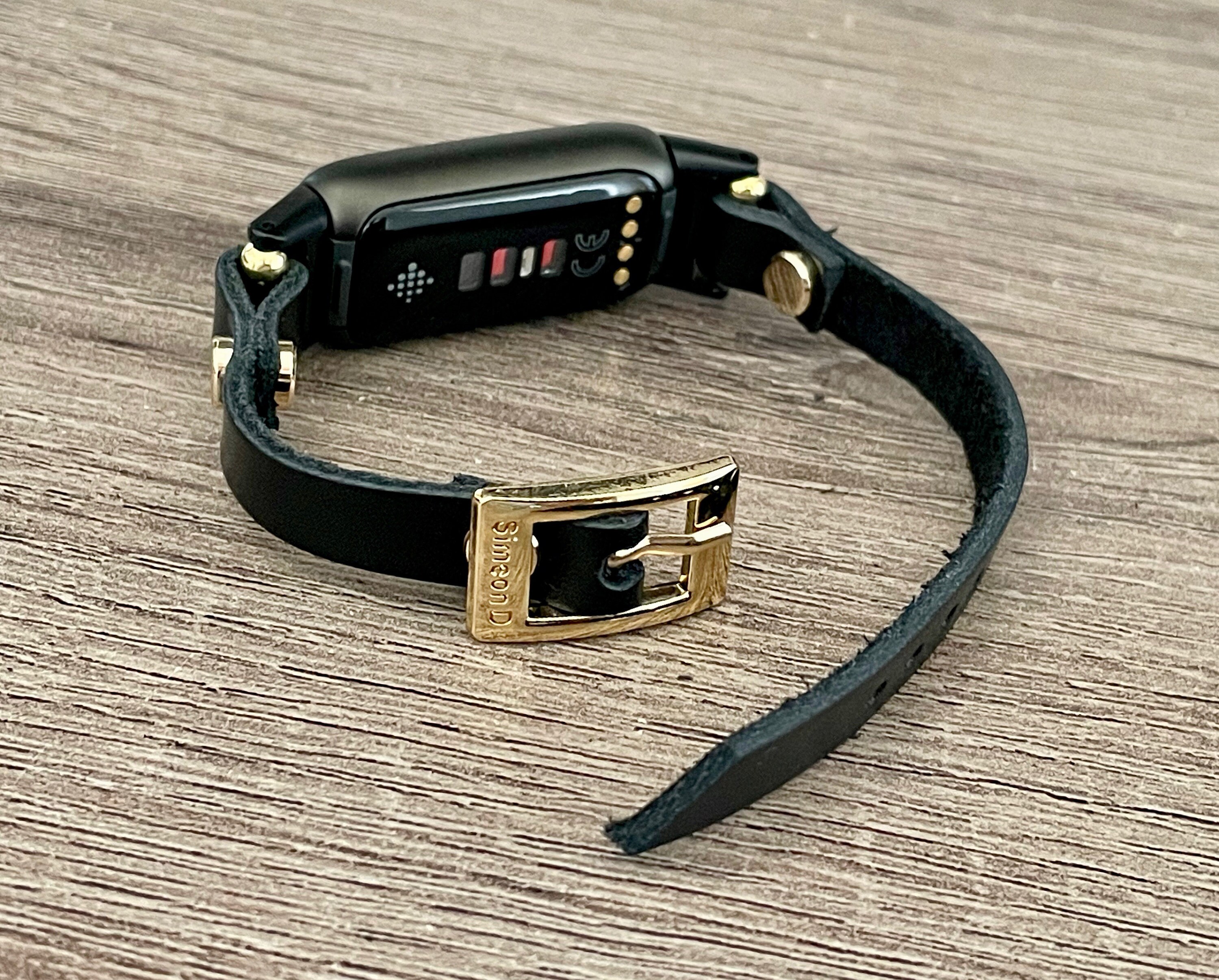 Gold & Black Fitbit Luxe Leather Band Women Fitbit Luxe Bracelet