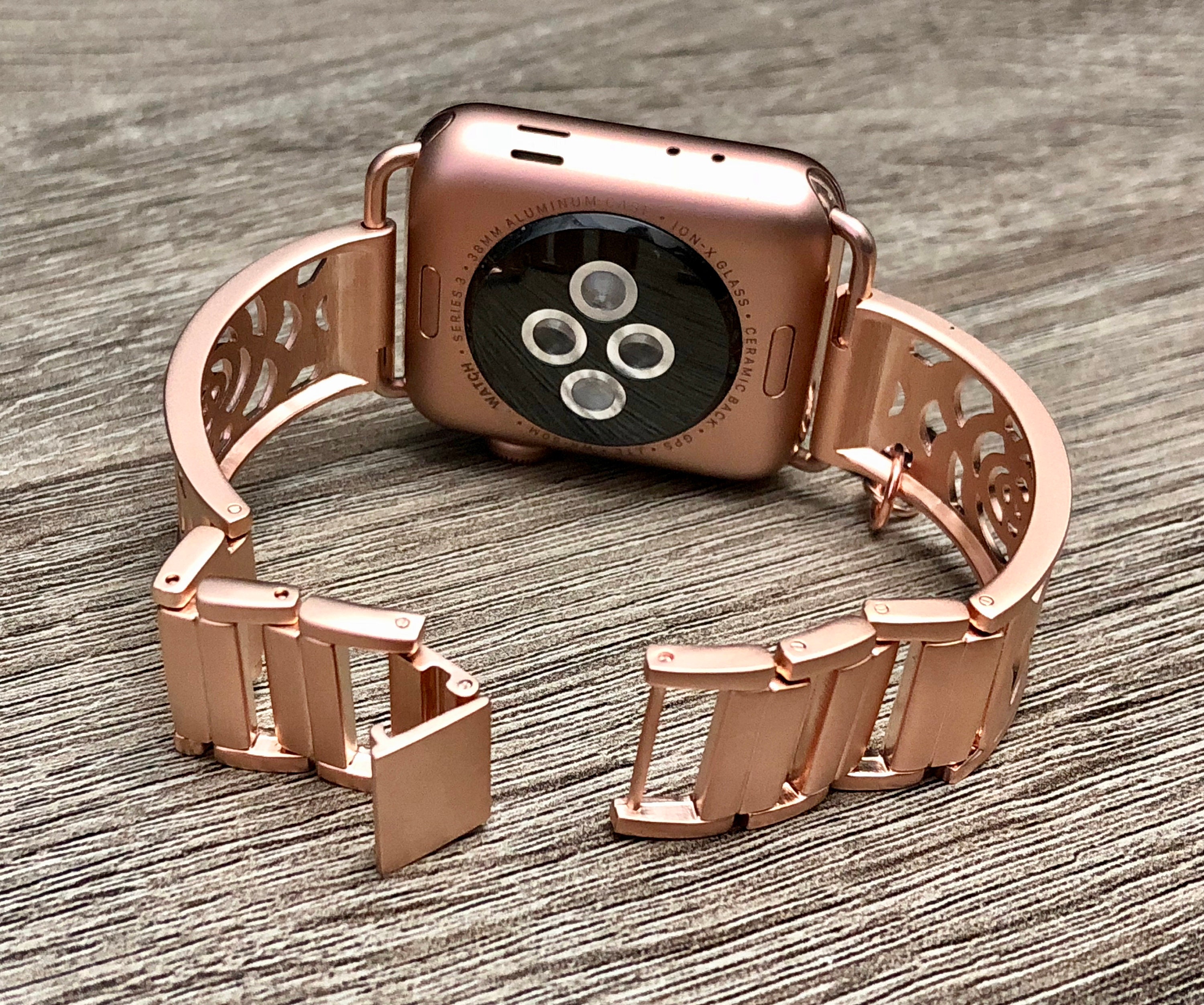 Rose Gold Apple Watch Band 38mm 40mm 42mm 44mm Women Slim Cross Jewelry Wristband iWatch
