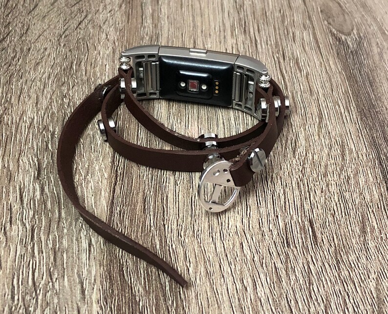 Brown Leather Anklet for Fitbit Charge 2 Activity Tracker Adjustable Handmade Multi Wrap Fitbit Charge 2 Band Anklet Silver Style Jewelry