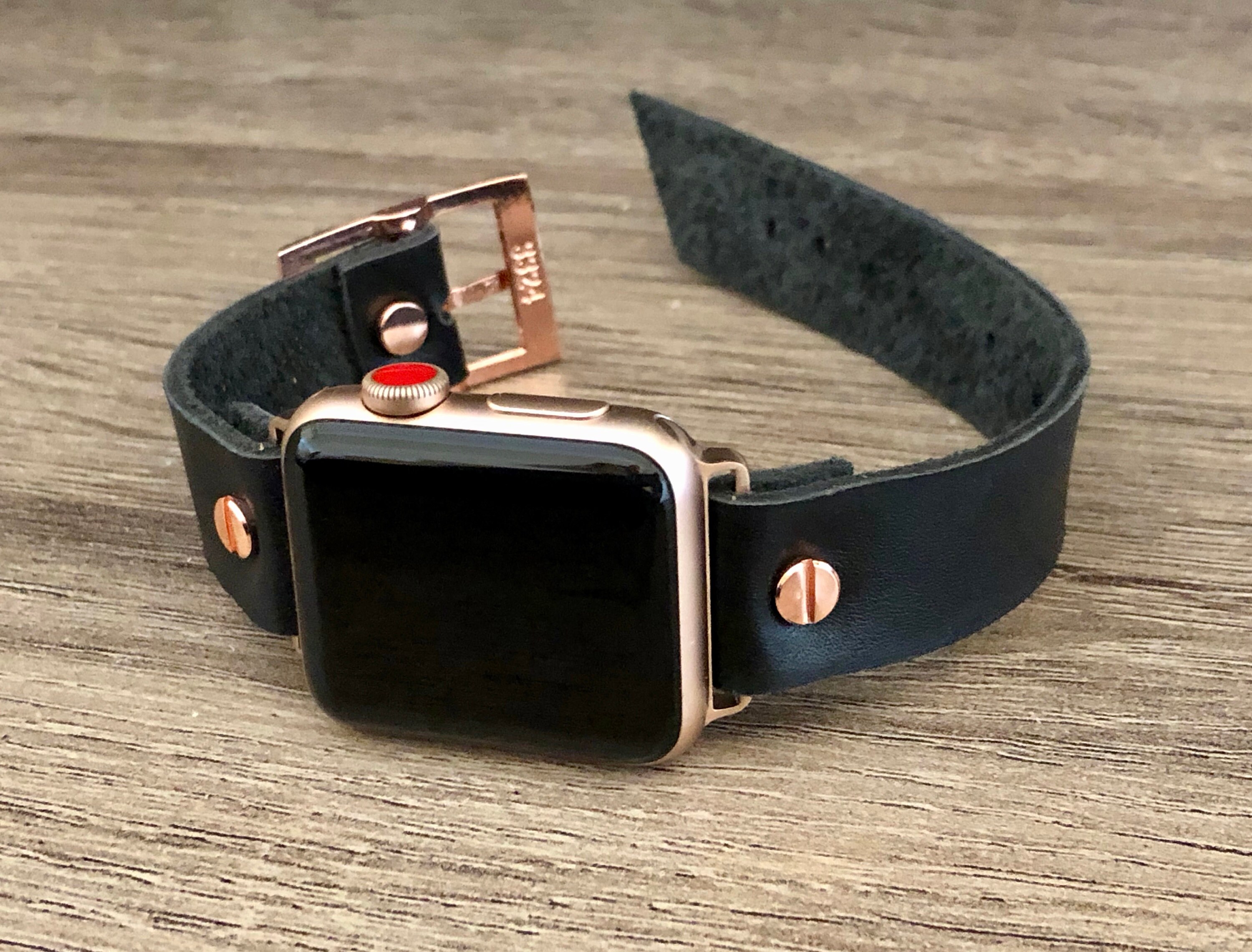 Rose Gold Apple Watch Band 38mm 40mm 41mm 42mm 44mm 45mm, iWatch Bracelet, Adjustable Black