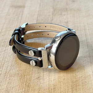 Bracelet de montre Galaxy en cuir, bracelet double noir mince Ultra 8/7/6/5 image 1