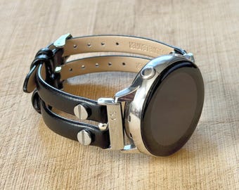 Leather Galaxy Watch Band, Slim Black Double Strap Bracelet Ultra 8/7/6/5