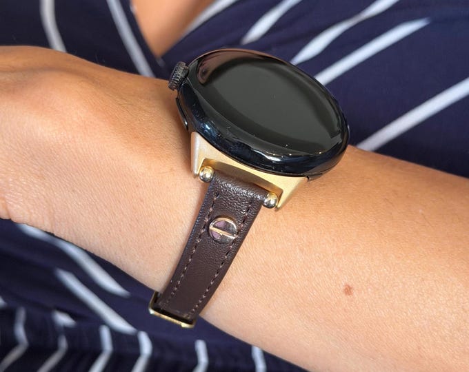 Slim Leather Google Pixel Watch 4 Band 41mm 45mm Gold Strap Bracelet