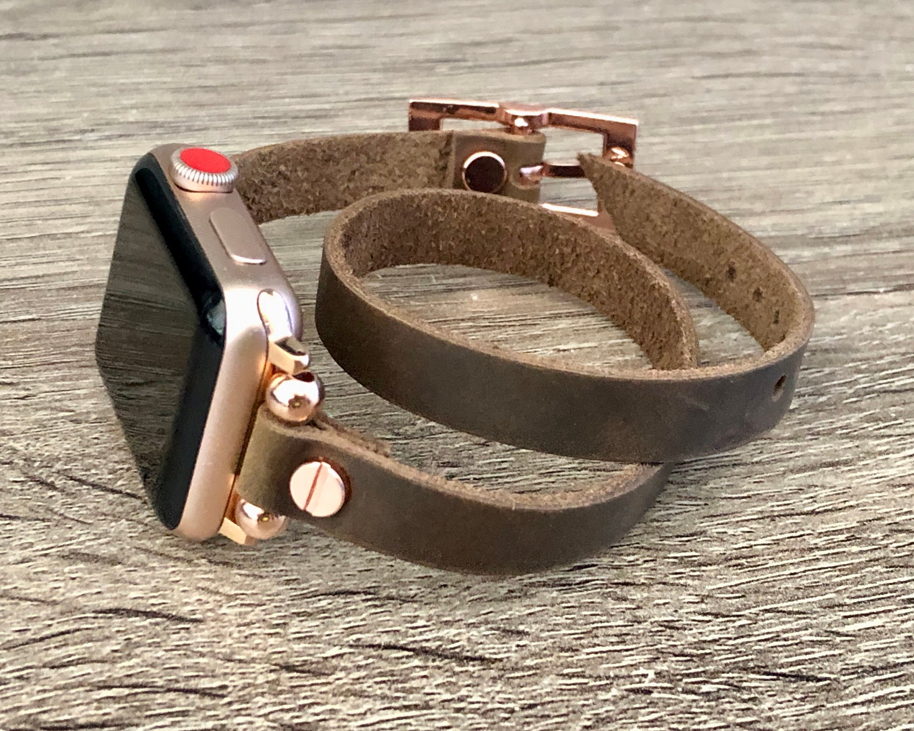 Rose Gold Apple Watch Band 38mm 40mm 42mm 44mm Distressed Leather Vintage Apple Watch Strap