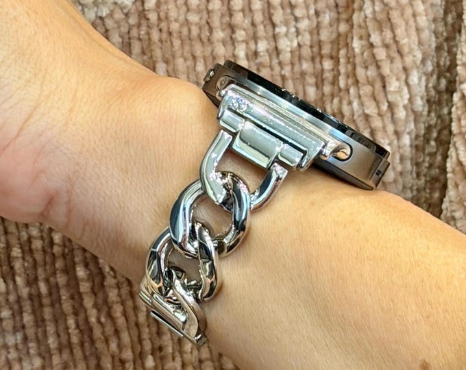 Silver Chain Galaxy Watch 8 Band Women Jewelry Bracelet Adjustable Links - Classic Compatible