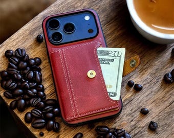 Funda tipo cartera de cuero personalizada para iPhone, tarjetero, bolsillo para billetes, 17 16 Pro Max