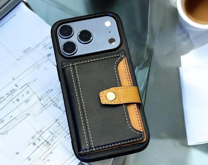 Leather Wallet iPhone Case, Card Holder, Cash Pocket Cover, iPhone 17 16 15 Pro Max, Slim Personalized Phone Case, Gift Ready
