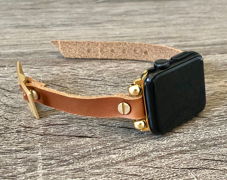 Correa dorada para Apple Watch: Pulsera delgada de cuero para iWatch para mujer imagen 4