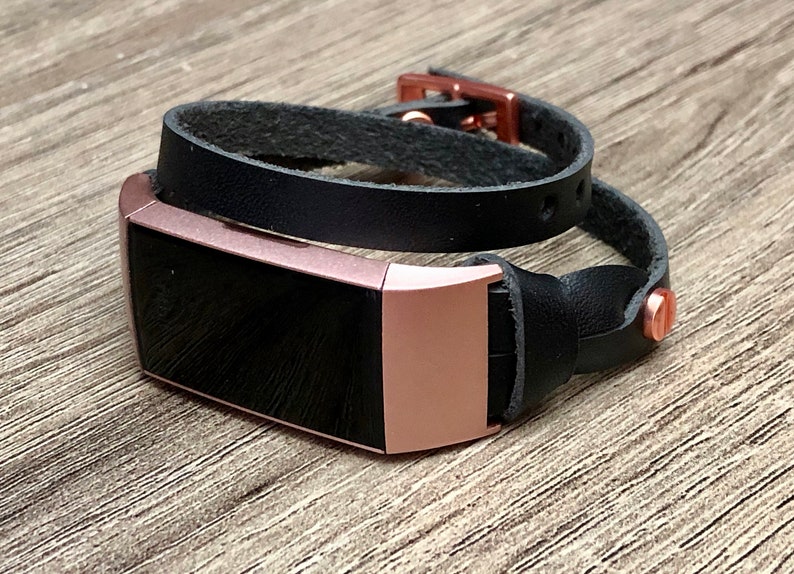 Women Fitbit Charge 3 Band Black Leather Double Wrap Fitbit Charge 3 Strap Luxury Rose Gold Fitbit Charge 3 Band Adjustable Fitbit Bracelet