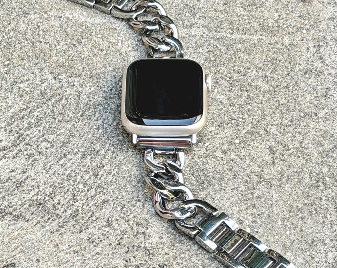 Silver Apple Watch Band Adjustable Links Bracelet, Metal Bangle, Women Bling Jewelry