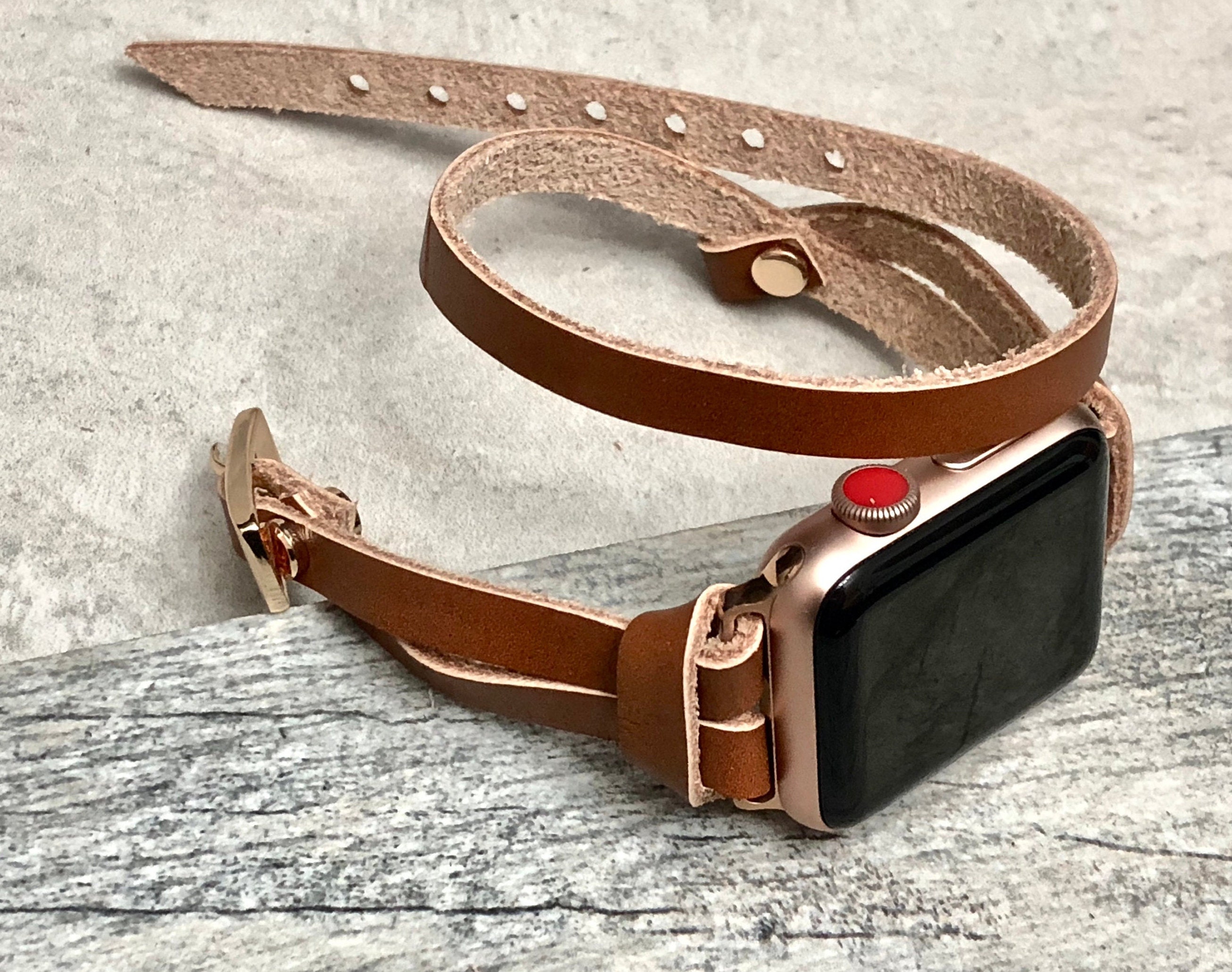 Personalised Brown Leather Apple Watch Strap, 38mm 40mm 41mm 42mm 44mm –  Clapham Boutique