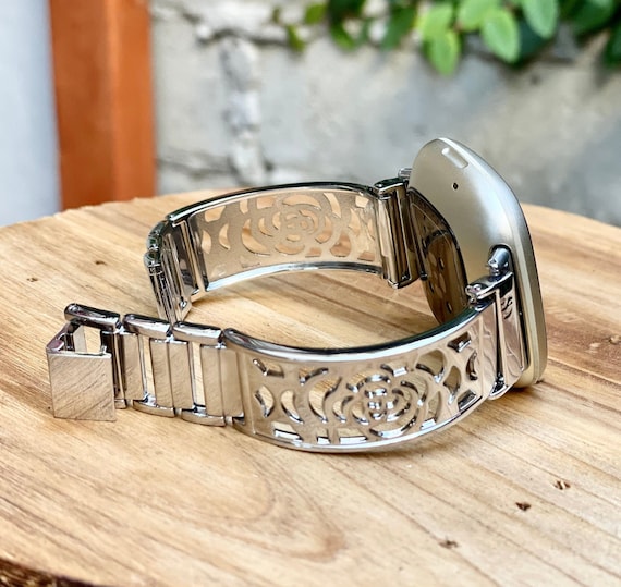 Silver Metal Fitbit Versa 3 4 Band Floral Design Jewelry Heart Charm Women Watch Bangle Fitbit Sense 2 Band Gift for Her Etsy