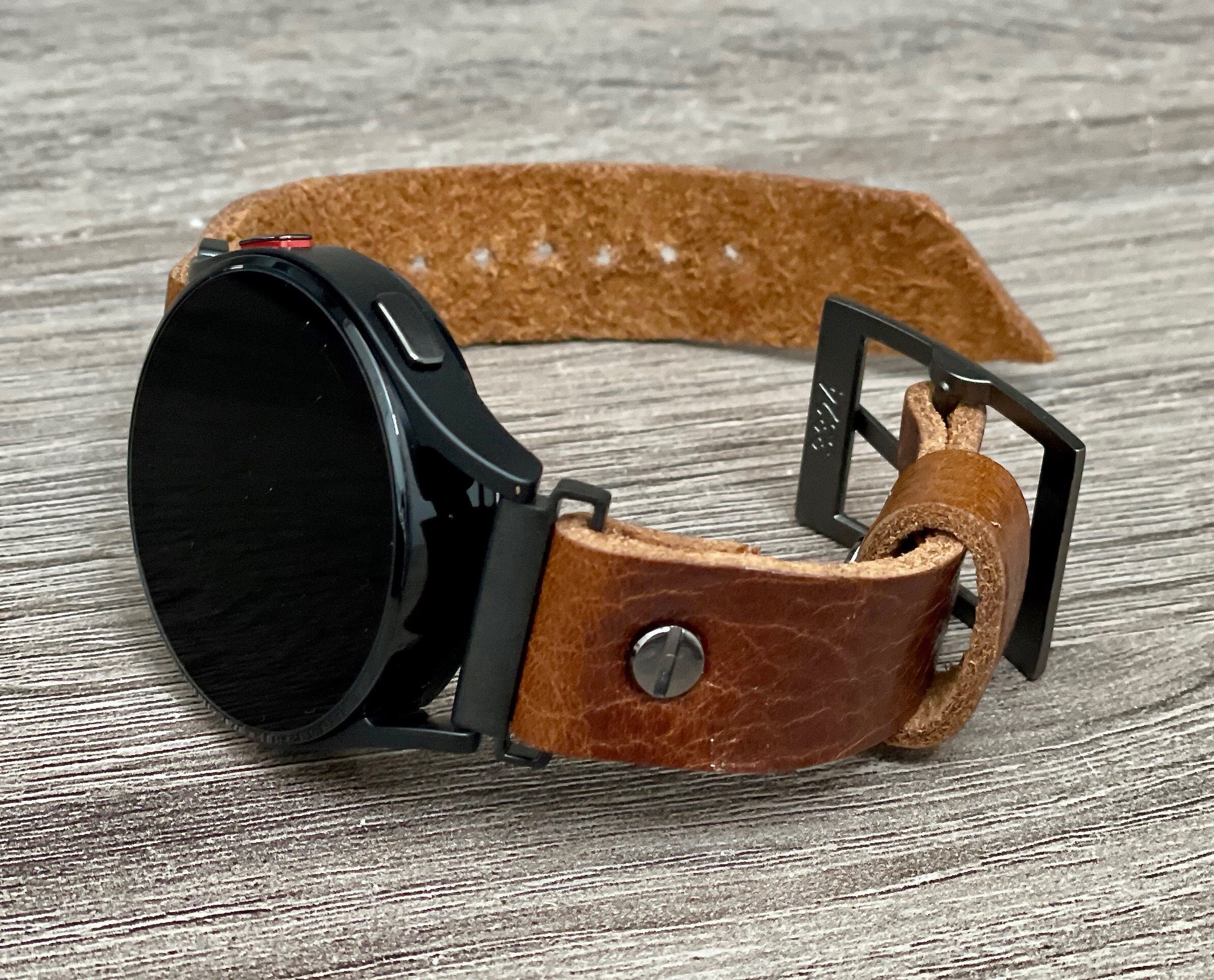 Brown Leather Samsung Galaxy Watch 4 Band 40mm 44mm Grain Leather Strap