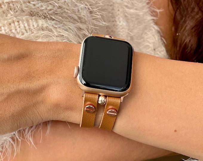 Elegant Apple Watch Band 42mm 46mm 38mm 40mm 41mm 44mm 45mm Strap, Eco-Friendly Bracelet, Rose Gold Accents, Gift for Her Jewelry