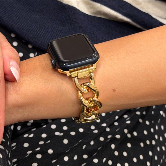 Gold Apple Watch Band for Women, Charm Bracelet Bangle, Adjustable 