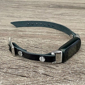 Black Leather Fitbit Luxe Band: Slim Silver Bracelet, Women&#39;s Accessory