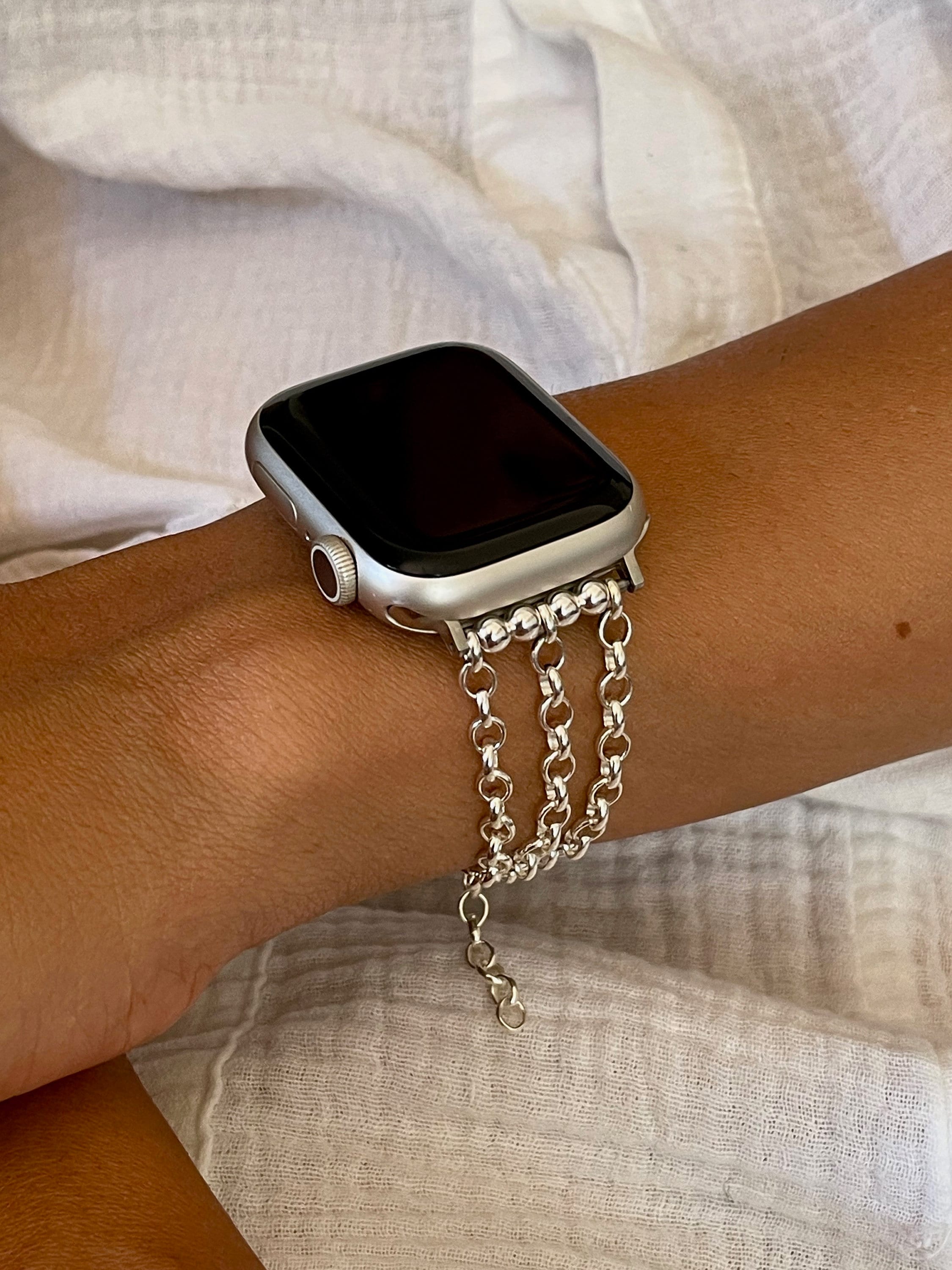 New Solid Silver Band For Apple Watch Series 8 7 6 SE/ Women iWatch Strap Band/ 38mm 40mm 41mm