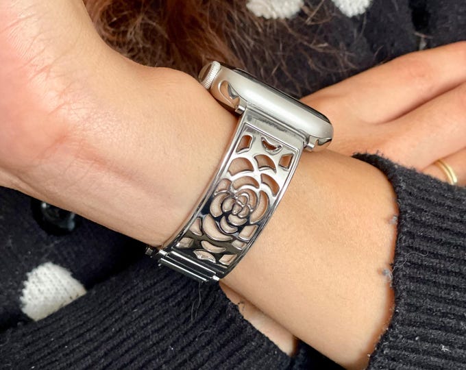 Apple Watch Band - Silver iWatch Horseshoe Charm Bracelet - 46mm 42mm 49mm 41mm 45mm 40mm 45mm 38mm, Luxury Women Jewelry, Mother's Day Gift