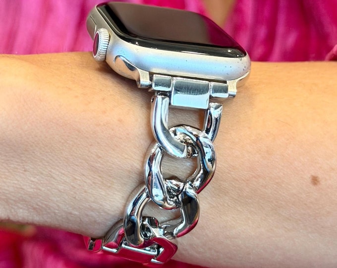 Apple Watch Band 42mm 46mm Women Silver Jewelry Bangle Bracelet, Adjustable Links Metal Strap