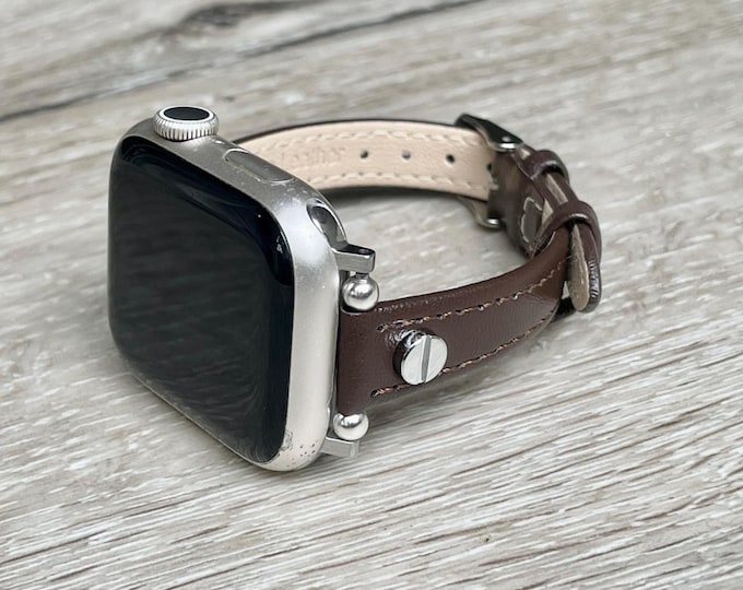 Slim Dark Brown Leather Apple Watch Band: Adjustable Elegant Strap