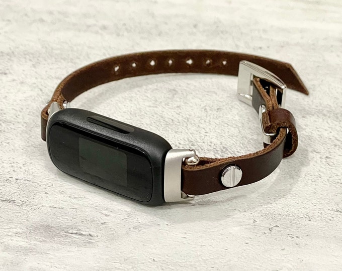 Fitbit Inspire 3 Band Slim Dark Brown Leather & Silver Bracelet Women Fitbit Inspire 3 Strap Fitbit Inspire 3 Soft Italian Leather Band