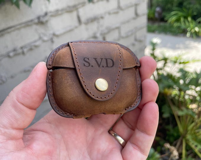 Handmade Apple AirPods Pro 2 Case - Classy Leather Accessory, Personalized Initials, Name, Date - Protective AirPods Pro 2 Case with Buckle
