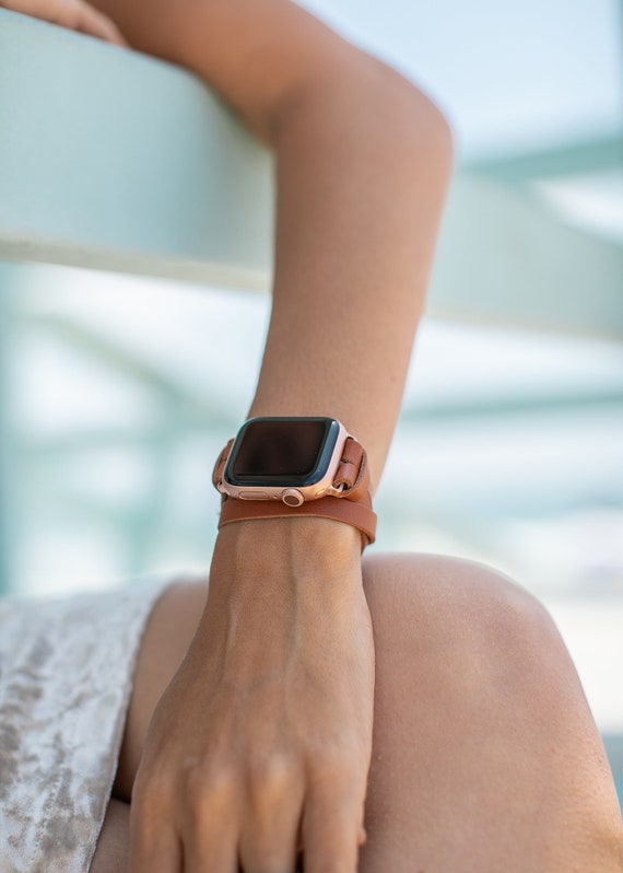 Rose Gold Apple Watch Women Band Light Brown Bracelet, Slim Apple Watch  Leather Double Wrap Strap Jewelry Armband, 38mm 40mm 41mm 44mm 45mm - Etsy  Israel