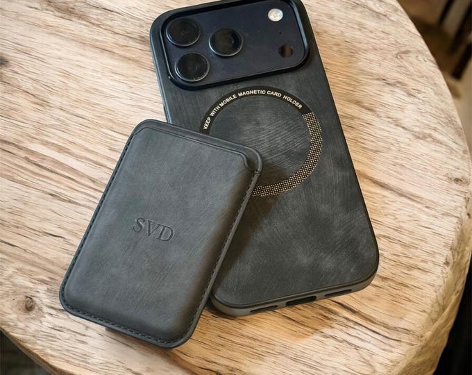 Personalized Suede Leather iPhone Case, Slim Magnetic Wallet 17/16/15 Pro, Max, Plus