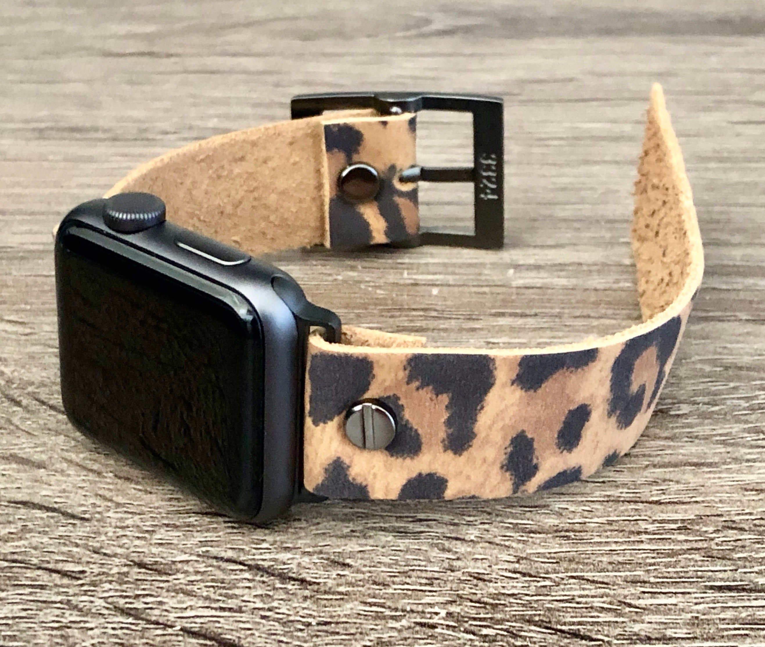 Leopard Print & Space Gray Apple Watch Band 38mm 40mm 42mm 44mm iWatch Bracelet Adjustable