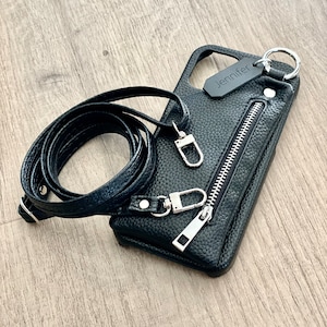 Funda de teléfono con correa de hombro cruzada personalizada para iPhone 12/13/14/15/16 - Pro, Plus, Max - Funda de cuero personalizada, billetera con cremallera duradera